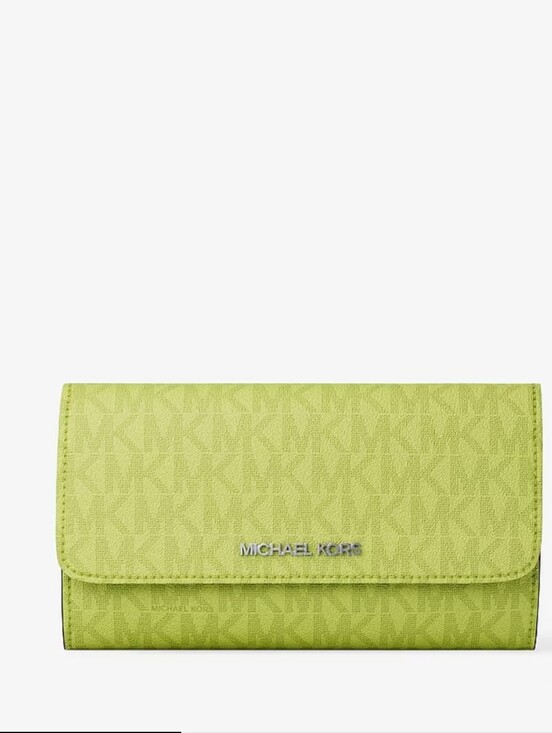 Michael Kors Handbags - NWT Michael Kors Lime Jet Set Large Signature Trifold Wallet.